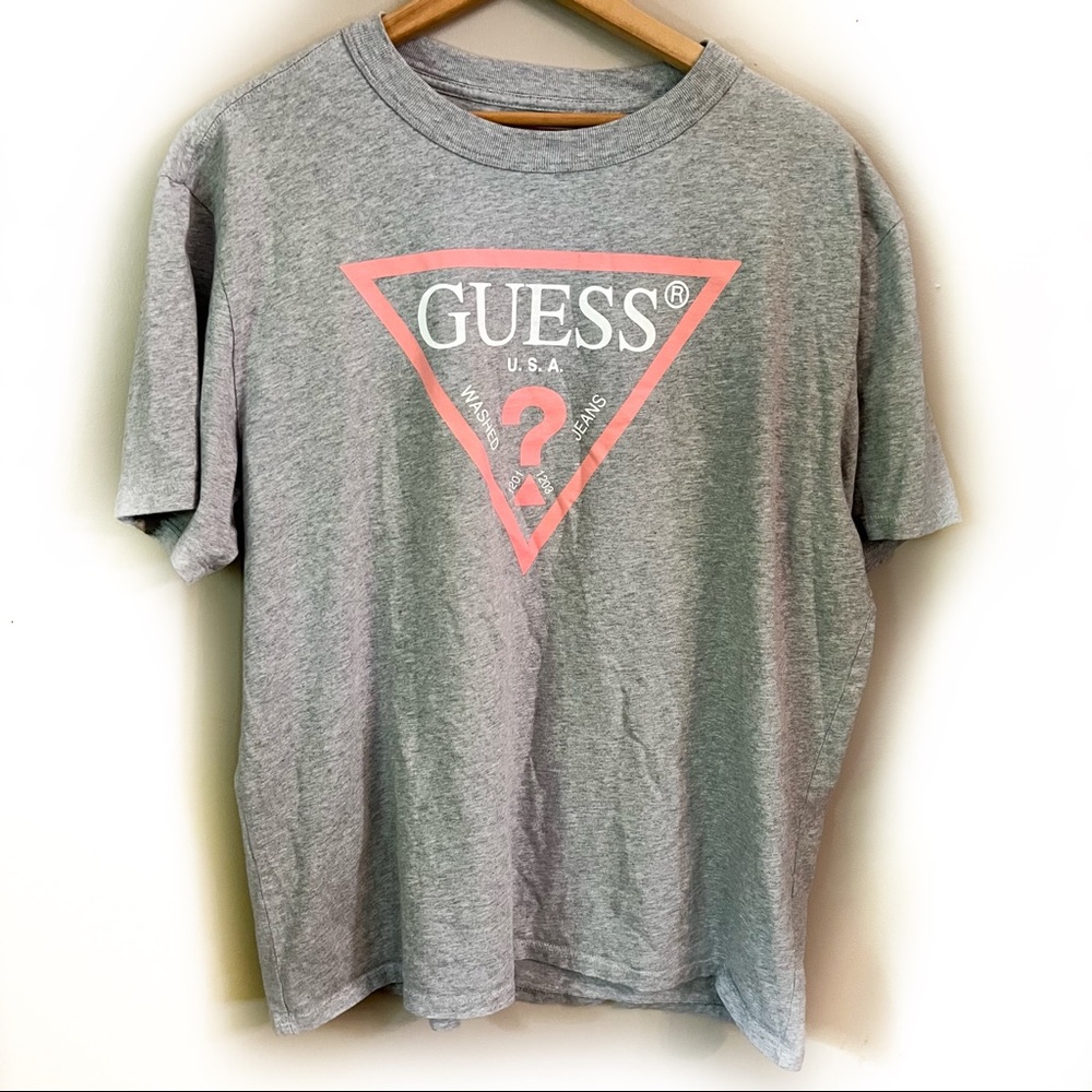 GUESS logo tee grey and peach size medium